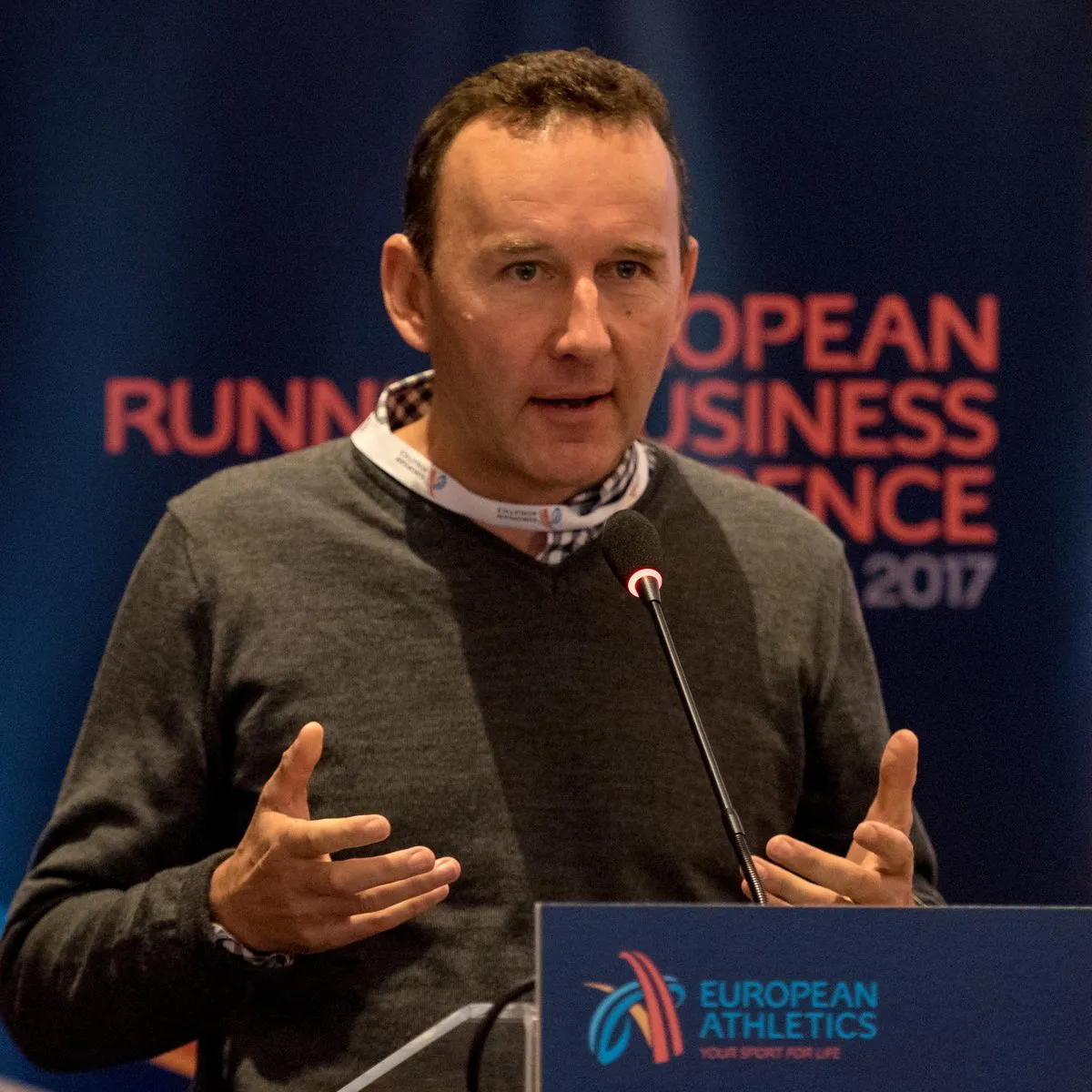 H&A Media founder presenting at the European Athletics business conference